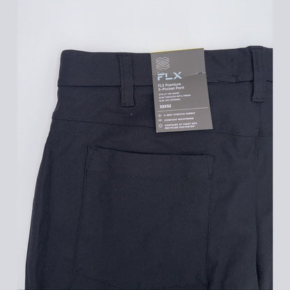FLX Men’s Premium Slim 5 Pocket Pants- Black- 32W 32L - New Tags