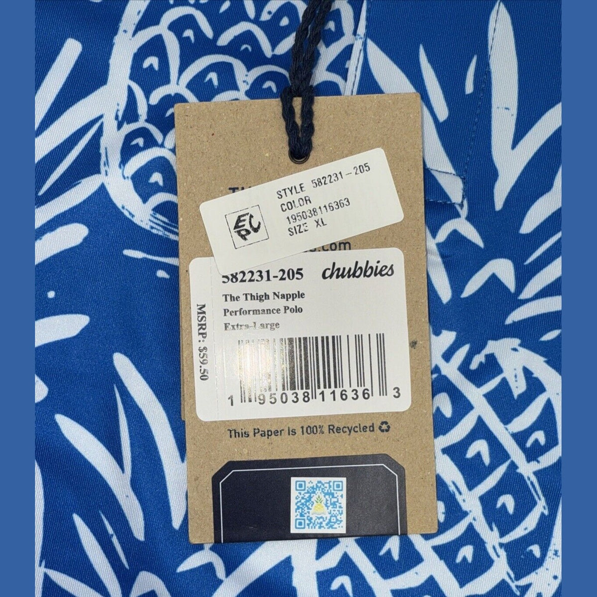 Chubbies Men's The Thigh Napple Performance Polo Shirt- Blue Pineapple - XLarge