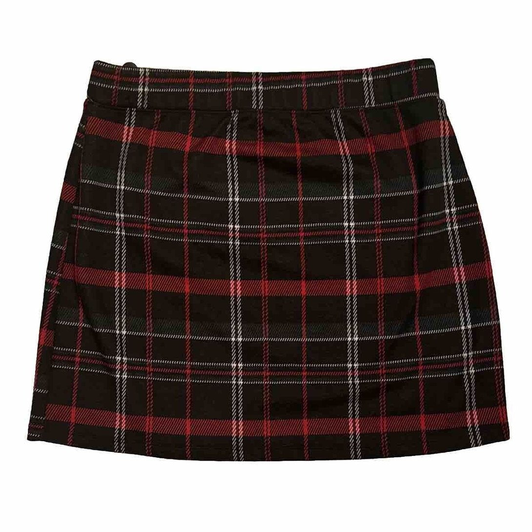 SO® Women’s Junior’s Side Buttoned Faux Wrap Mini Skirt -Red Black Green- Medium