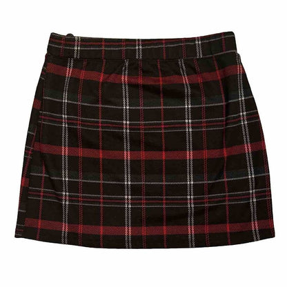 SO® Women’s Junior’s Side Buttoned Faux Wrap Mini Skirt -Red Black Green- Medium