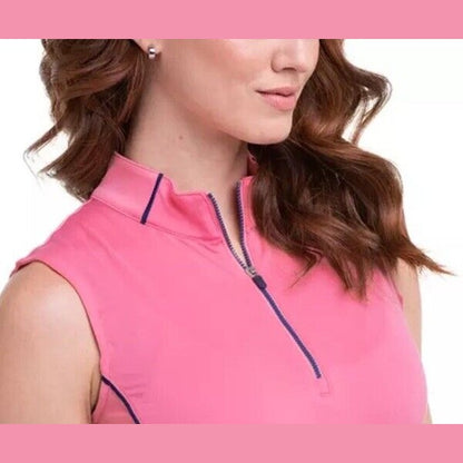 EP New York Women's Sleeveless Zip Mock Golf Shirt- Rouge- XLarge- MSRP $80