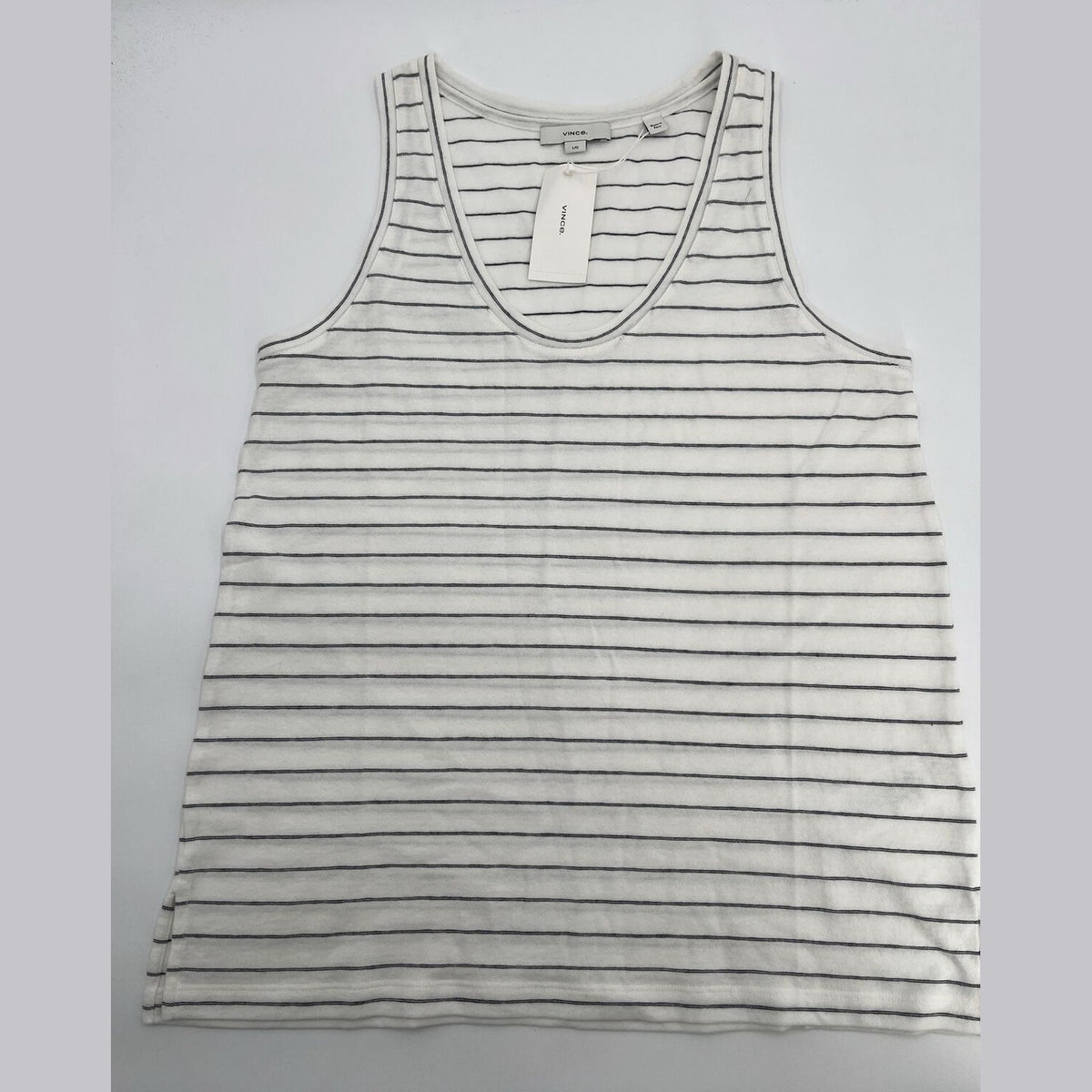 $80 *New* Vince Easy Scoop Neck Striped Tank Top- Off White- Large -New Tag