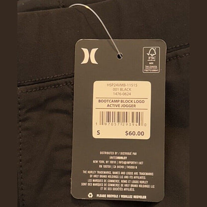 $60 Hurley Men's Bootcamp Block Logo Active Woven Joggers- Black - Small - New