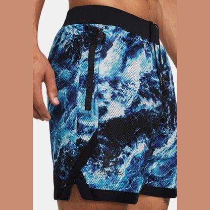 Under Armour Men’s Curry X Bruce Lee Be Water Mesh Basketball Shorts-Blue -Large