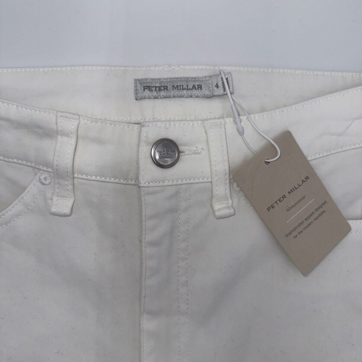$150 Peter Millar Women's Karlie Stretch Sateen High Rise Pant-White-Size 4-NEW