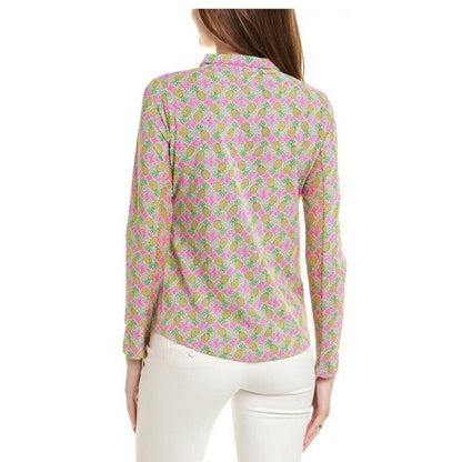 $100 Ibkul Women’s Long Sleeve Zip Mock Neck Top-Chantal Pink/Lime-XLarge-New