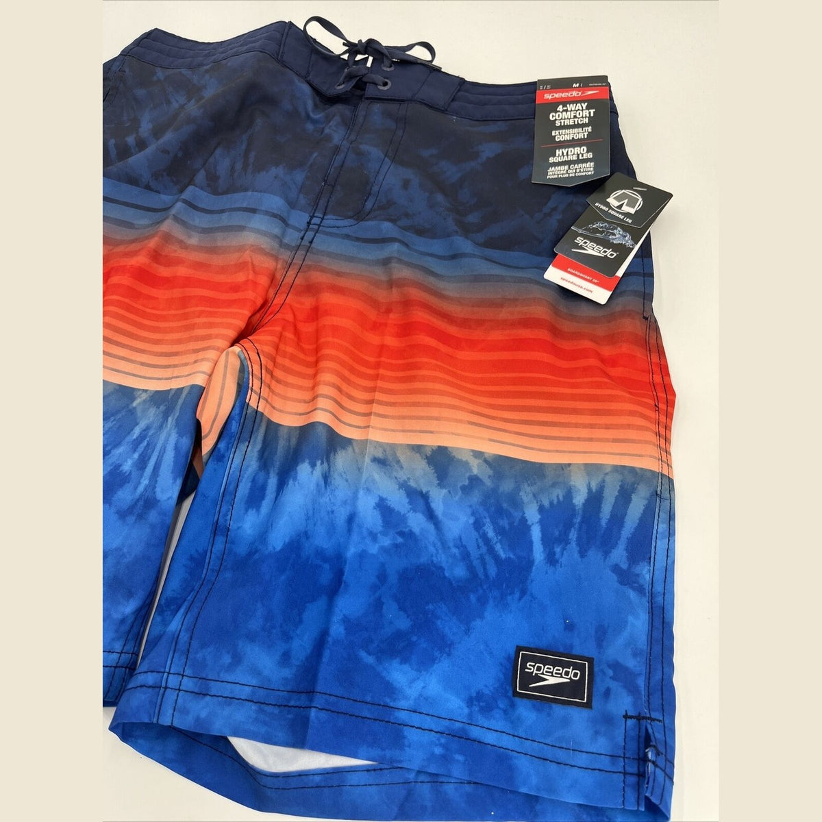 $62 Speedo Men’s Bondi 9""  Comfort Stretch Lined Boardshorts-Red Blue-Medium