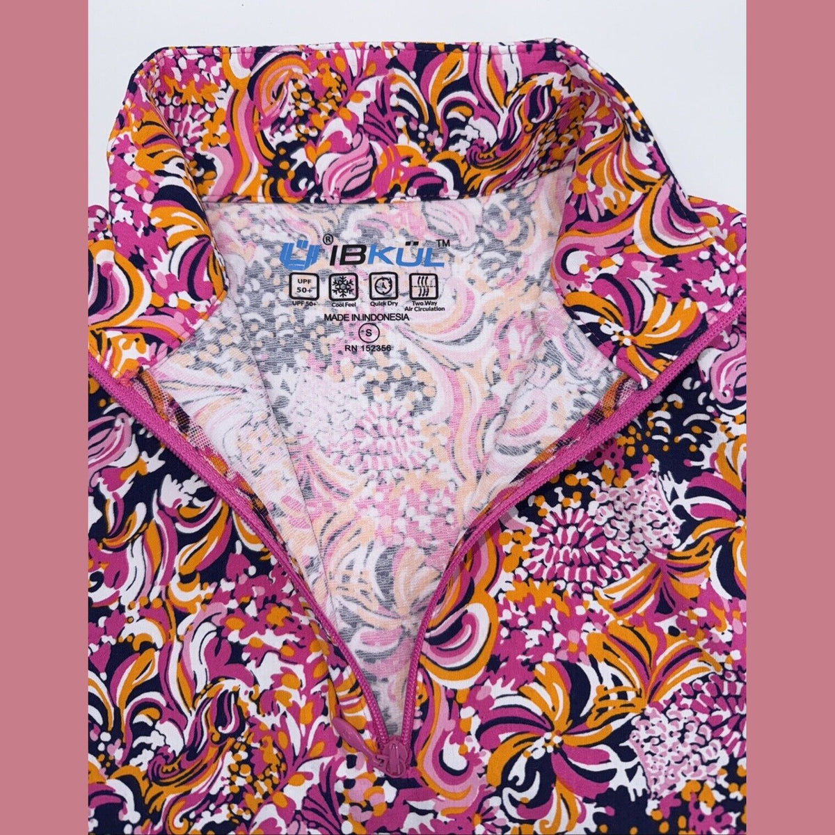 $100 Ibkul Women’s Long Sleeve Zip Mock Neck Top-Marissa-Hot Pink -Small -New