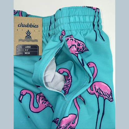 $70 Chubbies The Beach Retreat 5.5" Inseam Swim Trunks-Aqua/Pink- Large -New Tag