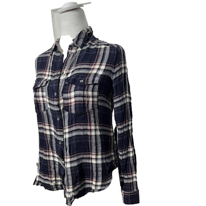 PAIGE Women's Super Soft Plaid Long Sleeve Shirt-Navy Multi-Small-New Tag $190