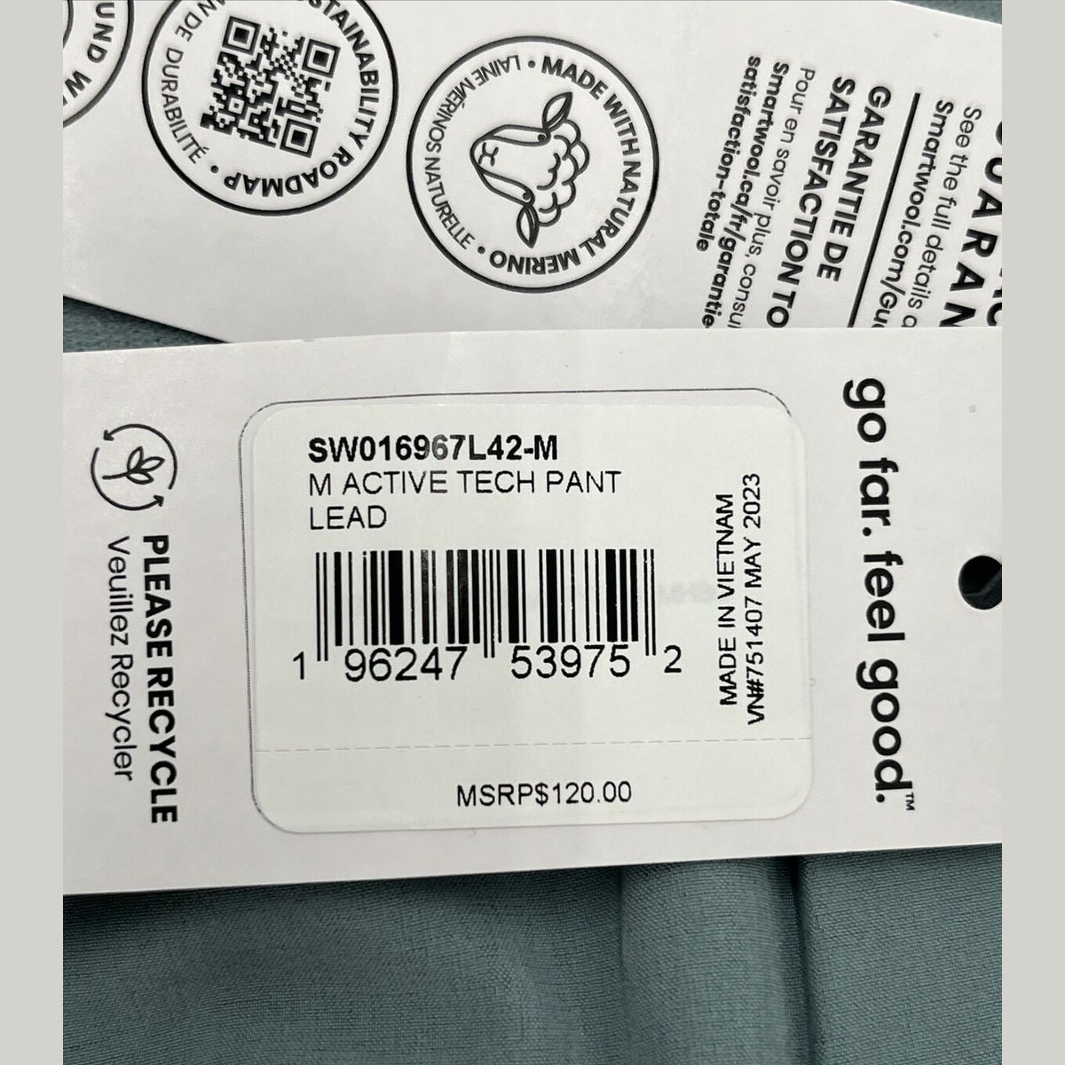$120 Smartwool Men’s Active Tech Pant Pants Comfy- Lead Gray-Medium -New Tags
