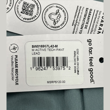 $120 Smartwool Men’s Active Tech Pant Pants Comfy- Lead Gray-Medium -New Tags