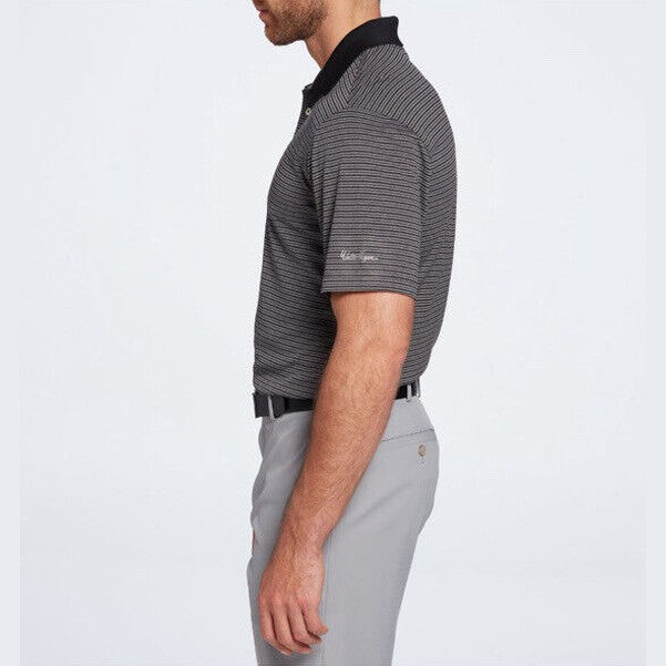 Walter Hagen Men’s Essentials Stripe Golf Shirt Polo-Black/Grey-Small-New Tag$60