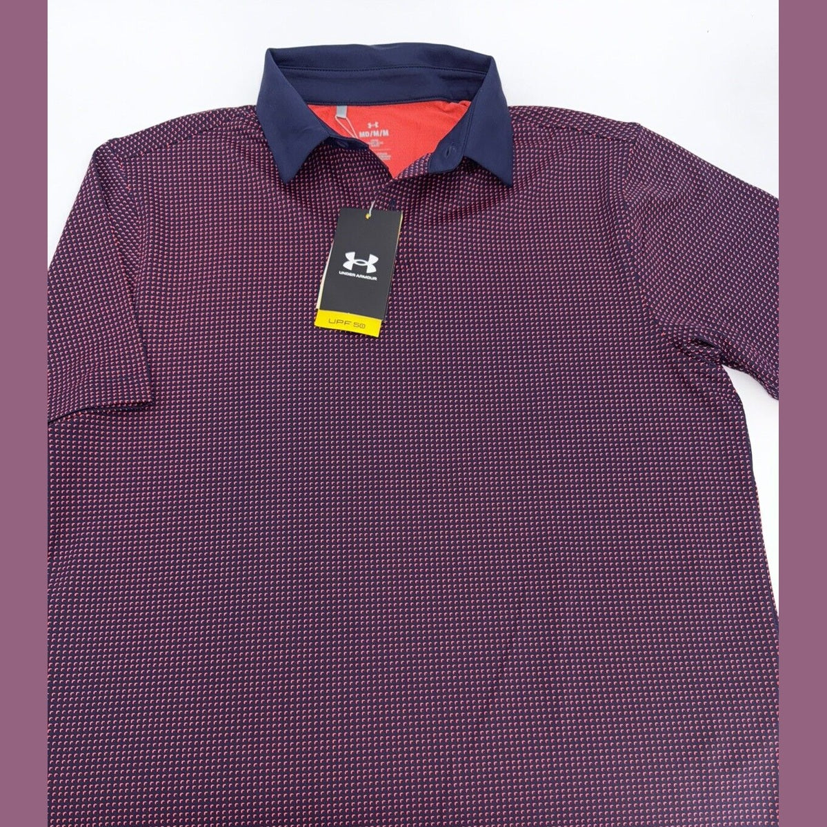 $78 Under Armour Golf Men's T2 Half Moon Polo Shirt- Navy/Orange- Medium-New Tag