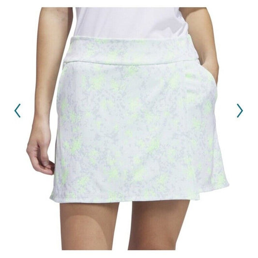 $80 Adidas Women’s JACQUARD Golf Skirt SKORT-White/Lucid Lemon-Medium-New Tags