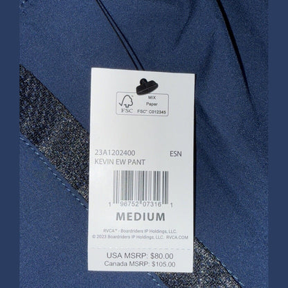 $80 RVCA Men’s Kevin EW Pants Jogger  Elastic Waist Stretch-Navy Blue-Medium-NEW