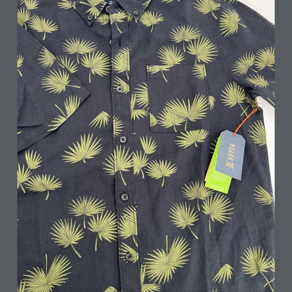 $75 Roark Men’s Scholar Fronds SS Button Shirt- Black/Khaki-Small-New Tags
