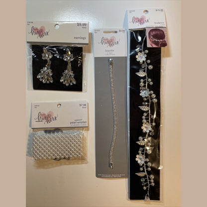 Combo Lot 4 PCs Studio His & Hers WEDDING Set: Earrings- Headpiece- Bracelets
