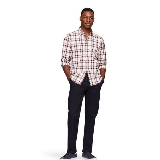 Tommy Hilfiger Men’s Global Striped Check Shirt- Deep Rouge- Small
