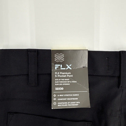 FLX Men’s Premium Slim 5 Pocket Pants- Black- 32W 30L - New Tags