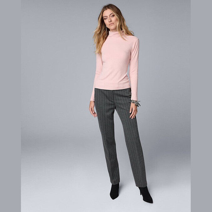 Simply Vera Wang  Essential Ribbed Turtle Neck Shirt Top-Rose-Large-New Tag$36
