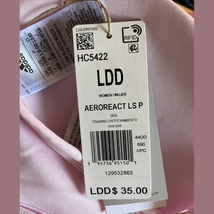 Adidas Aeroreact Training Light-Support Padded Bra- Clear Pink- Size: LDD - New