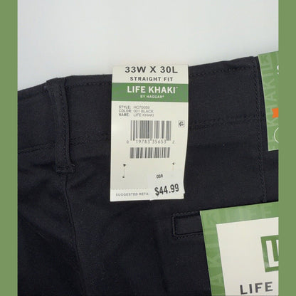 Haggar Men’s Life Khaki Straight Fit Chino Pants - Black- Size: 33W 30L- NEW