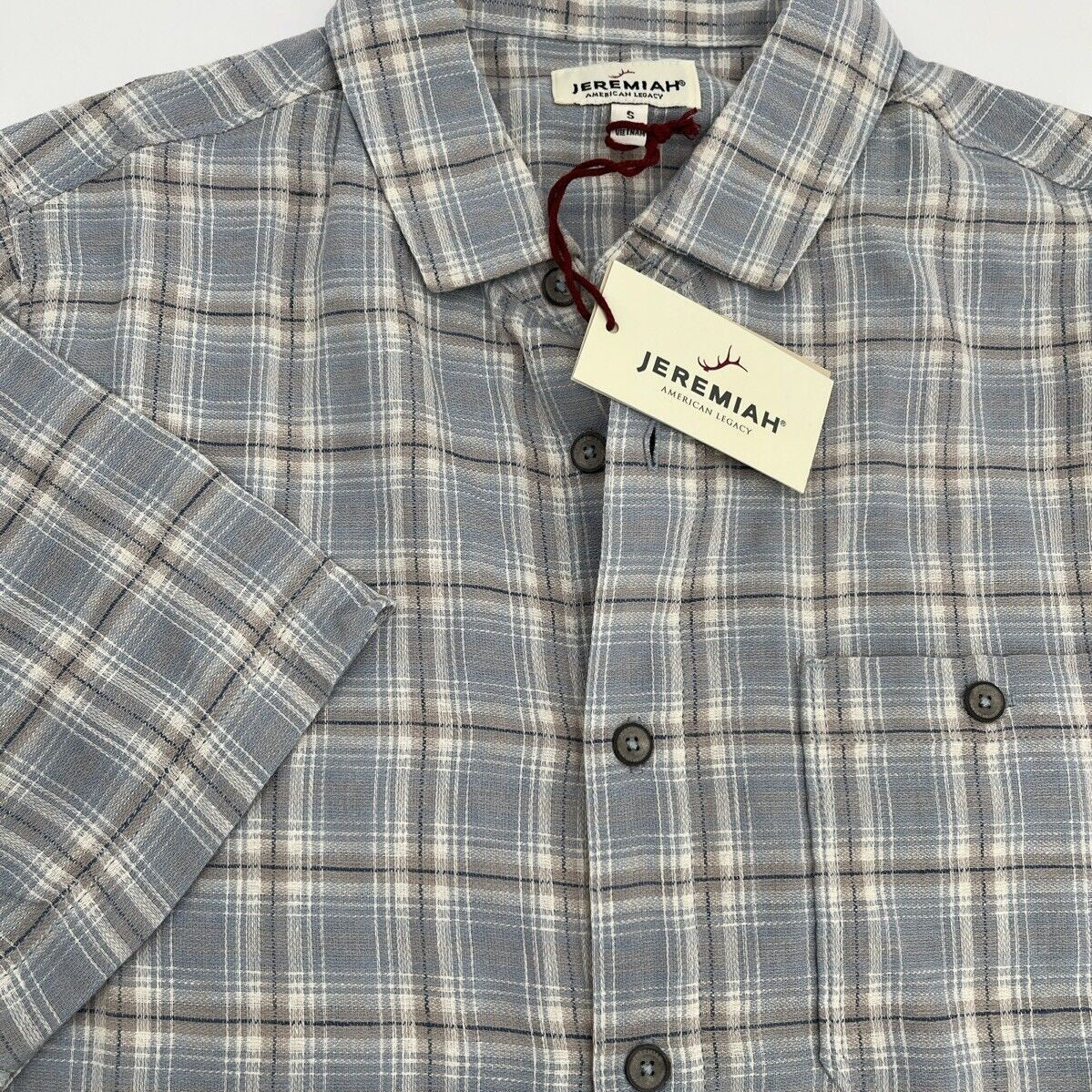 $85 Jeremiah Men’s Woven Short Sleeve Button Up Shirt Check-Light Blue-Small-New