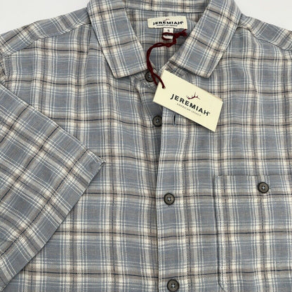 $85 Jeremiah Men’s Woven Short Sleeve Button Up Shirt Check-Light Blue-Small-New