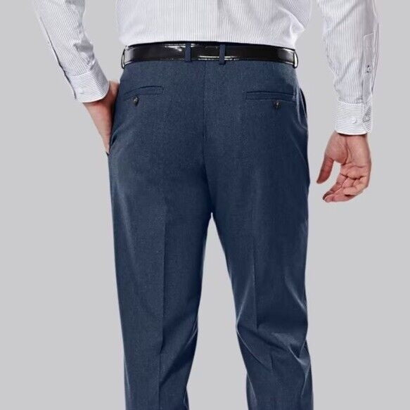 Haggar Men's Premium 4 Way Stretch Slim Fit Flat Front Suit Pant-Blue - 32W 32L