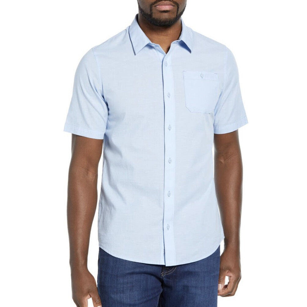 Travis Mathew Men's Studebaker Short Sleeve  Button Shirt-Placid Blue-Medium-New