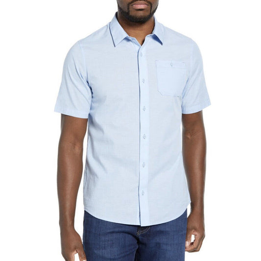 Travis Mathew Men's Studebaker Short Sleeve  Button Shirt-Placid Blue-Medium-New