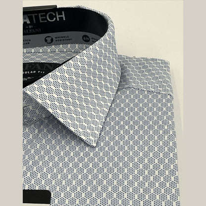 Alfani Men’s Regular Fit Cotton Button Up Long Sleeve Shirt-Blue/White-14-14.5-S