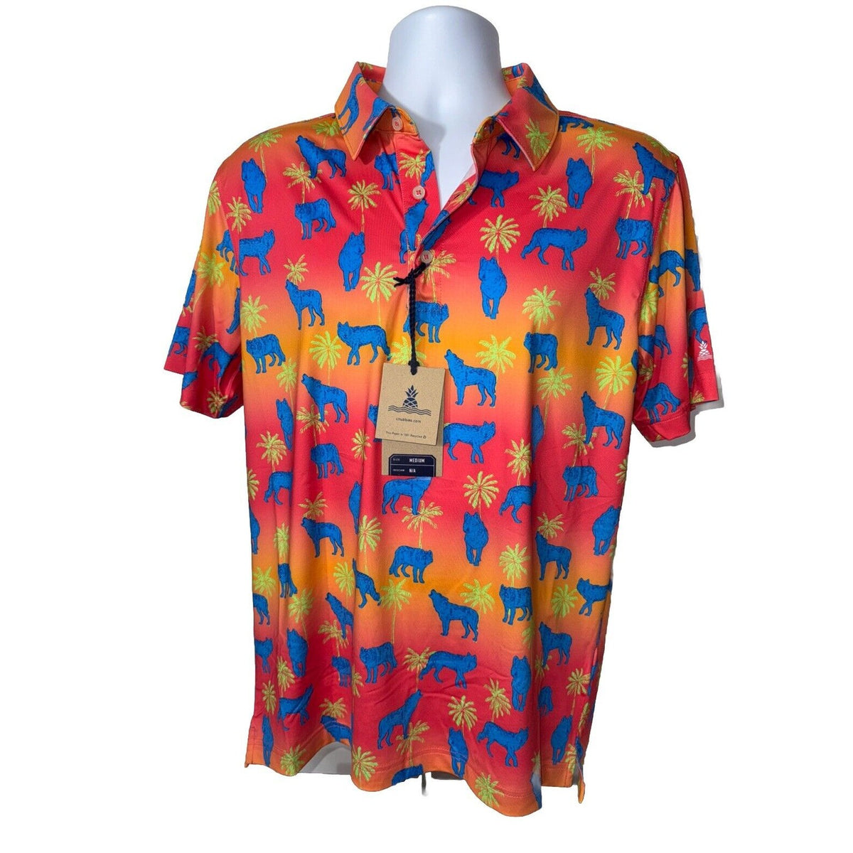 Chubbies Men's The Howler Moon Performance Polo Shirt-Orange Multi-Medium-New