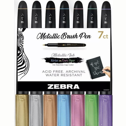 Zebra Metallic Brush Pen Set 7/Pkg-Assorted Colors -01607
