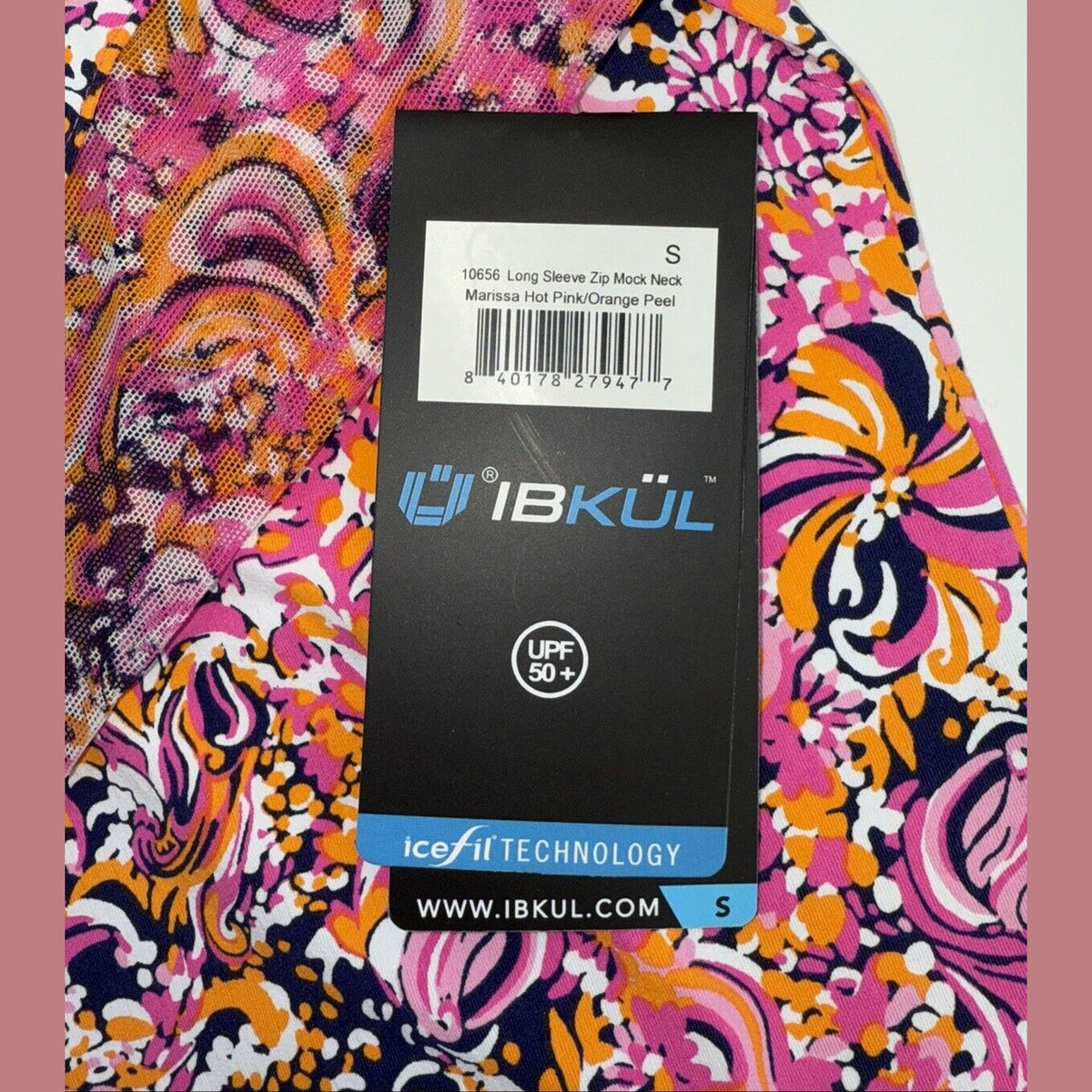 $100 Ibkul Women’s Long Sleeve Zip Mock Neck Top-Marissa-Hot Pink -Small -New