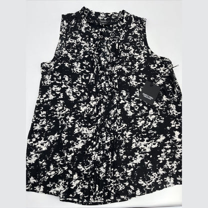 $35 Simply Vera Tie Front Pin-tuck sleeveless Top-Textured Black-Medium-New Tag