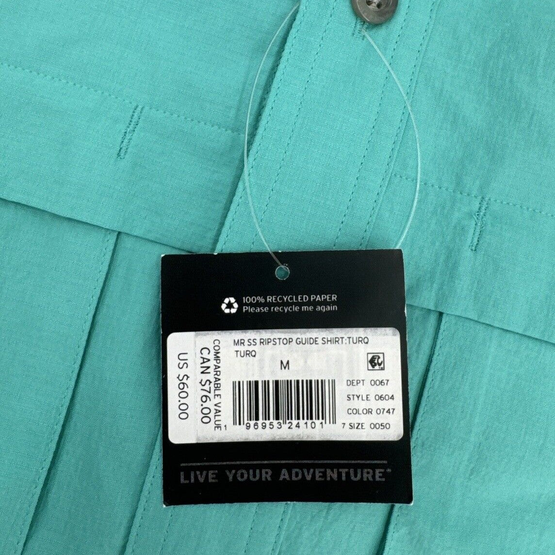 $60 Eddie Bauer Men's Ripstop Guide Short Sleeve Shirt- Turquoise -Medium-New