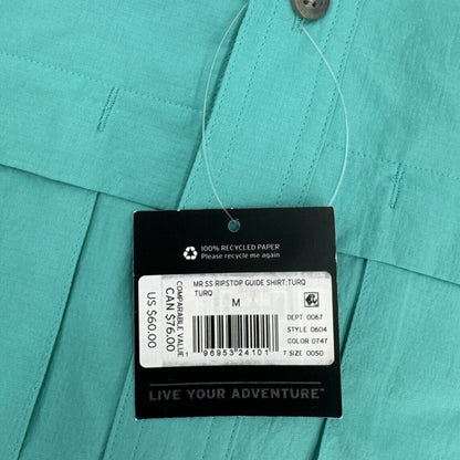 $60 Eddie Bauer Men's Ripstop Guide Short Sleeve Shirt- Turquoise -Medium-New