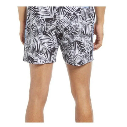$89 FAIR HARBOR Men’s Sextant Swim Trunk Inner Lined Shorts-white/Blk-Size: 32W