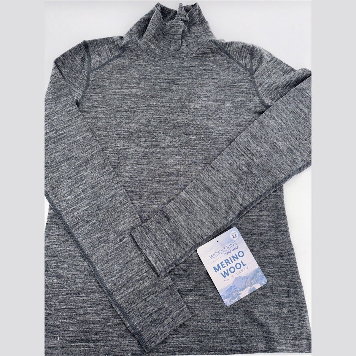 $95 Terramar Woolskins 2.0 Merino Wool Base Layer Turtleneck- Grey - Medium-New