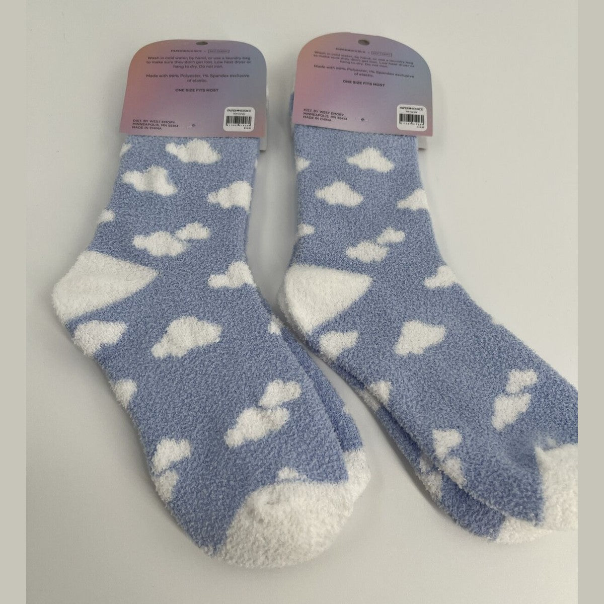 Paper Source Women's Casual Fuzzy Soft Lounging Socks- Blue/White- One Size Fits
