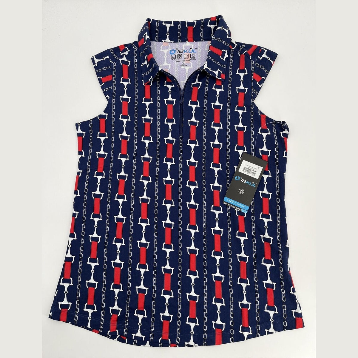 $89 IBKUL Women’s Sleeveless Zip Polo Top Shirt-Vic Navy / Red - Small-New