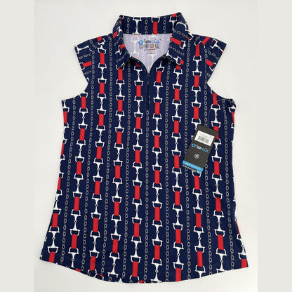 $89 IBKUL Women’s Sleeveless Zip Polo Top Shirt-Vic Navy / Red - Small-New