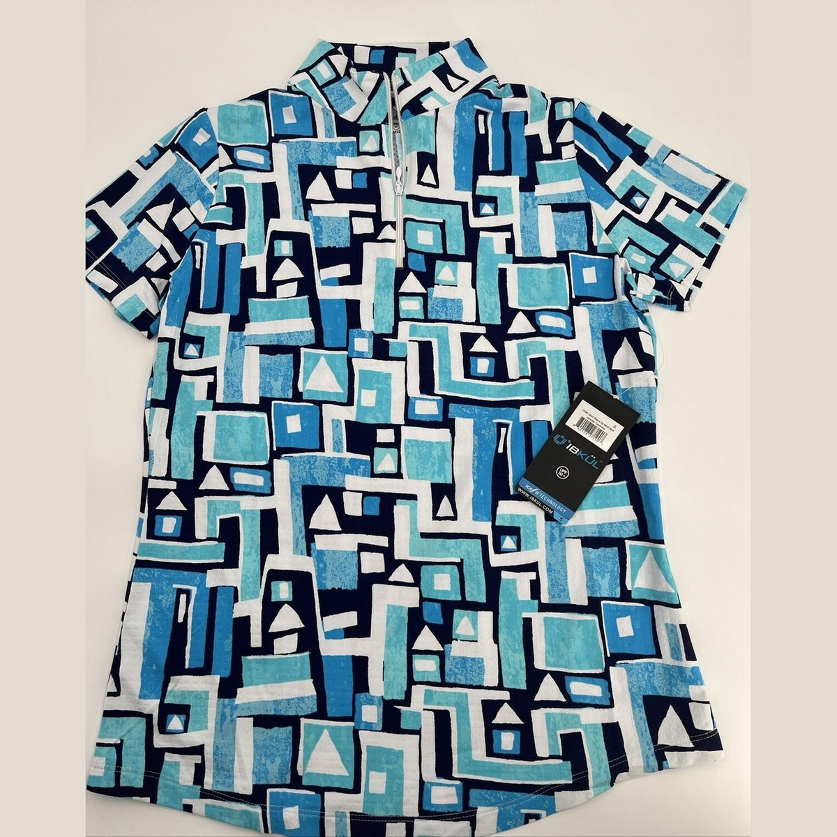 $95 IBKUL Women’s Zip Mock Neck Short Sleeve- Jennifer Turquoise-Small-New Tag
