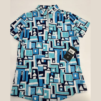 $95 IBKUL Women’s Zip Mock Neck Short Sleeve- Jennifer Turquoise-Small-New Tag