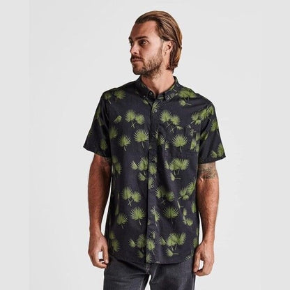 $75 Roark Men’s Scholar Fronds SS Button Shirt- Black/Khaki-Small-New Tags