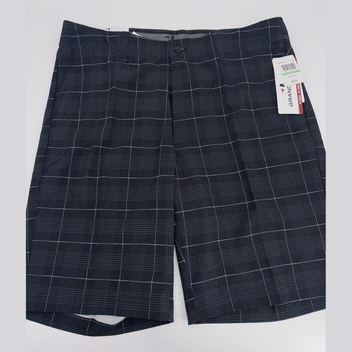 Grand Slam Men’s Performance 360 Stretch Plaid Golf Shorts -Black-Size 34 New