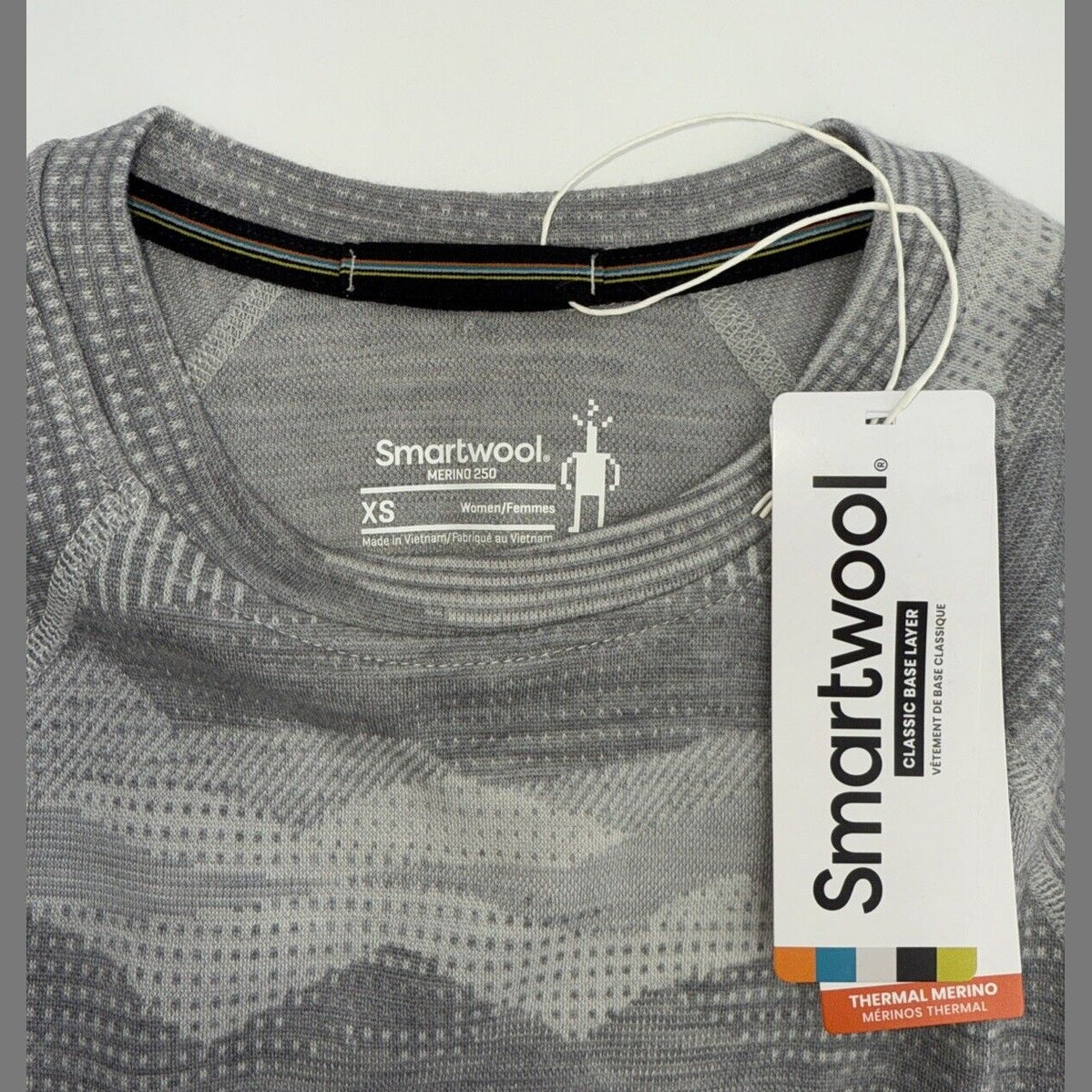 $110 Smartwool Women’s 250 Merino Wool Base Layer Crew Top-Gray Print-XSmall-New