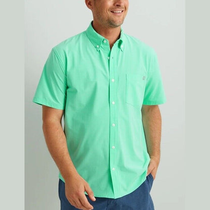 Huk Men’s Kona Solid Button up S/S Shirt- Color: Bermuda- Size: Medium- New